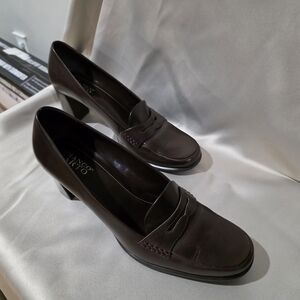 Franco Sarto Brown Leather Heeled Loafers